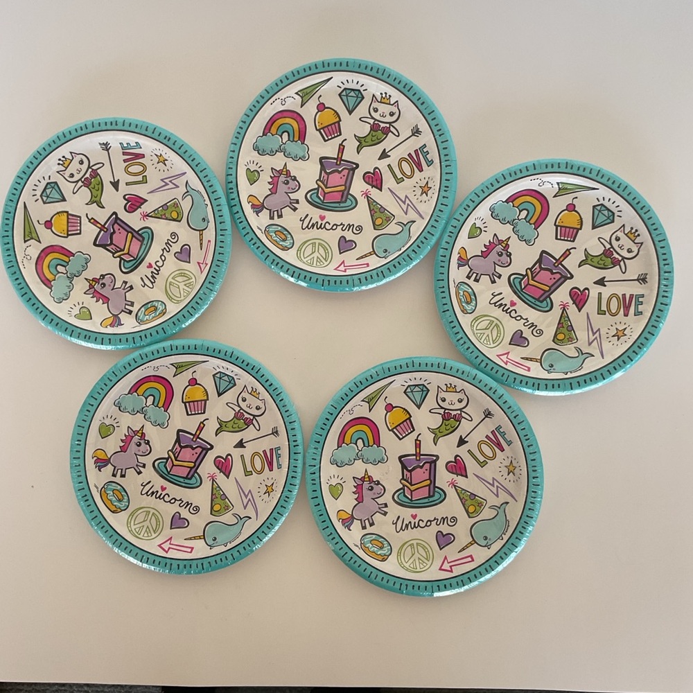 Unicorn Party Plates - Teal and White
